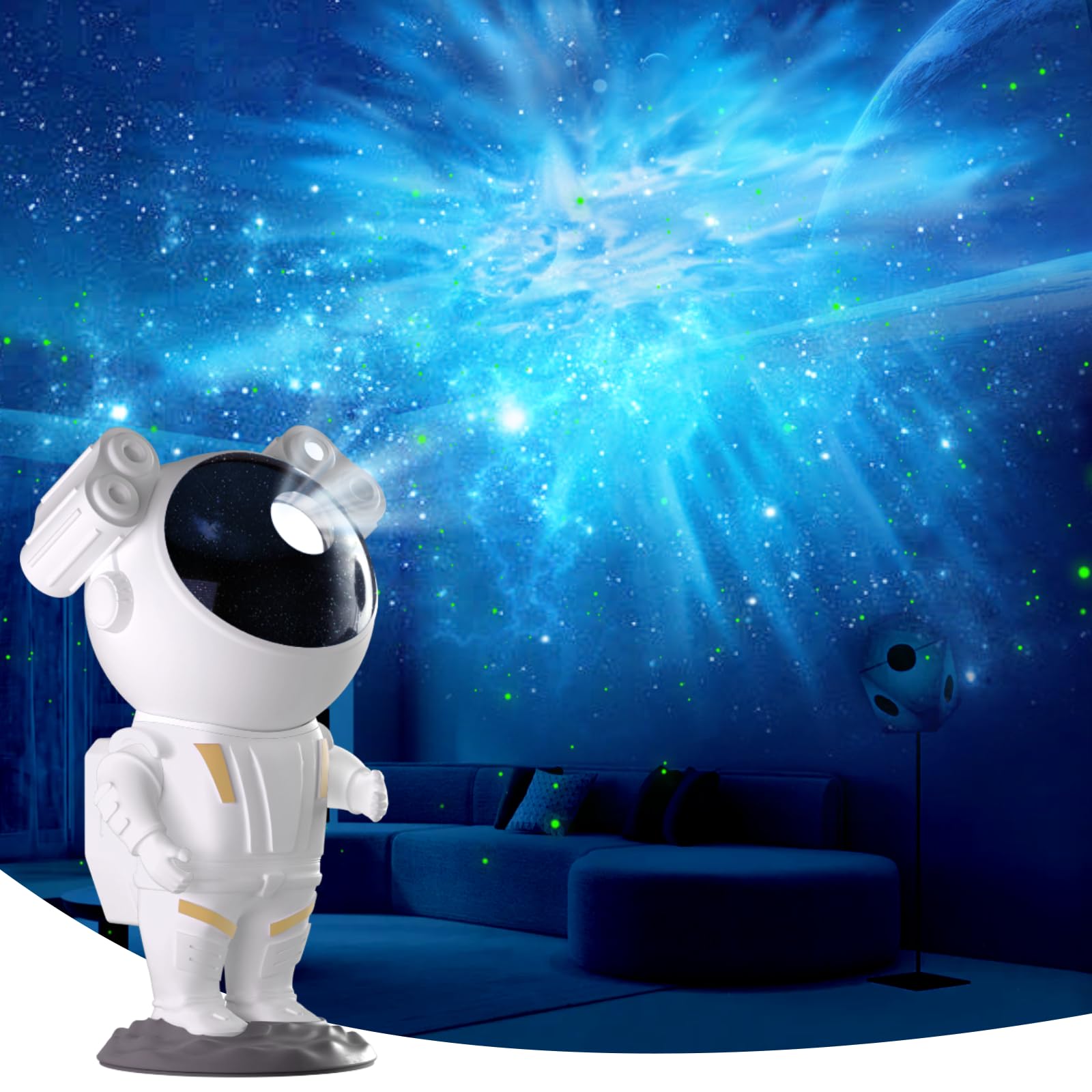 Astronaut Projector Light: Dazzling star/nebula visuals. 90° adjustable, eco-safe. Unique cosmic views—magic for all!